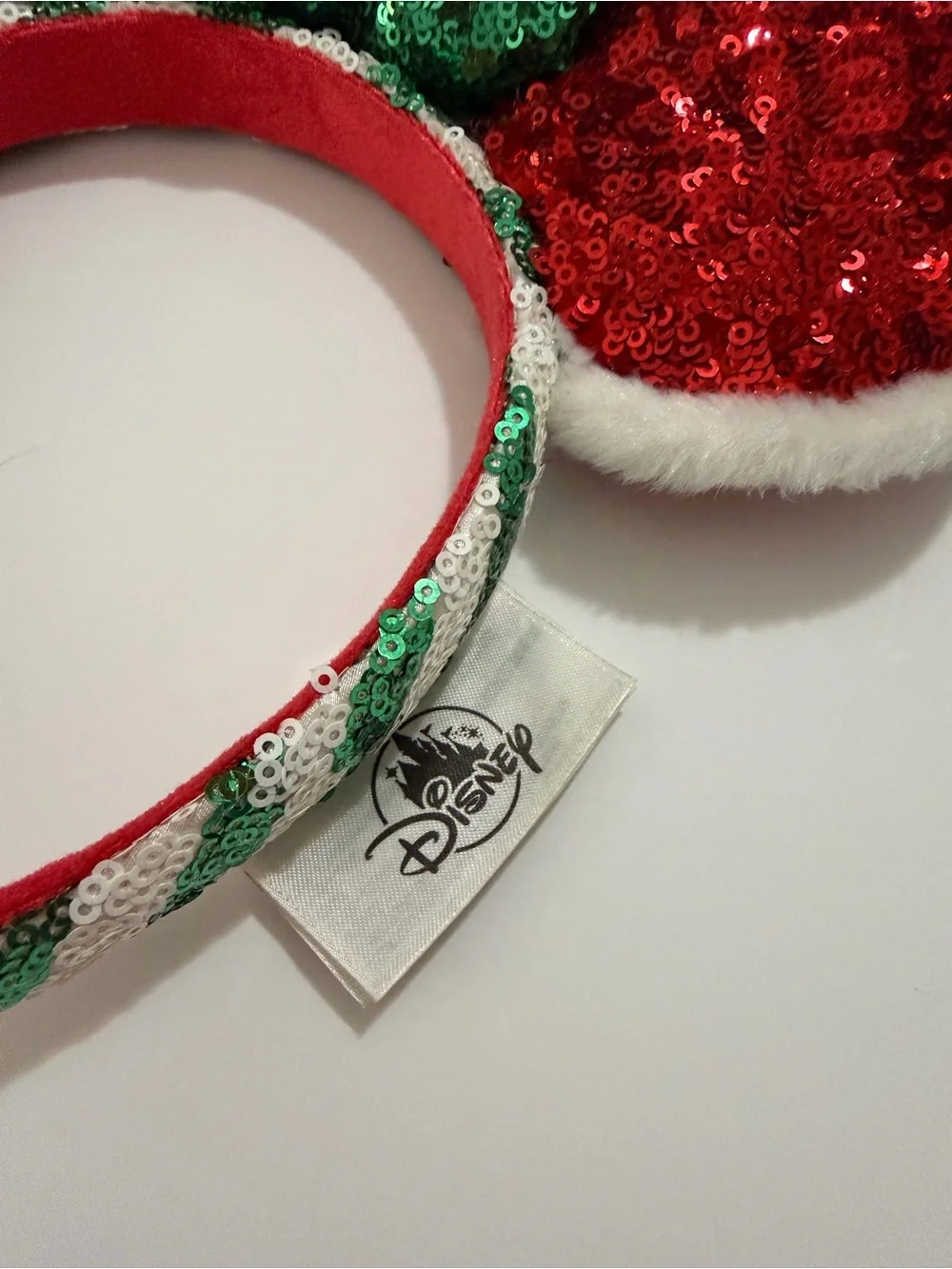 Disney Festive Sequin Minnie Ears Headband - Red, Green & White